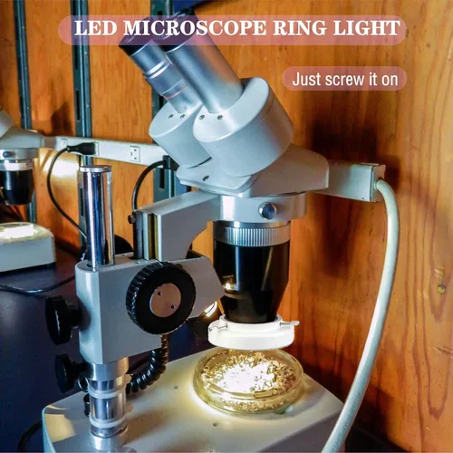 Vista 7 de TreochtFUN - Iluminador ajustable con anillo de luz LED para microscopio 144 Microscope Light Source for Lab Stereo ,with Industry Power Adapter