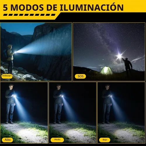 Vista 2 de Paquete de 4 linternas recargables de alto lúmenes, linterna LED súper brillante con 5 modos, linternas tácticas ajustables impermeables de alta
