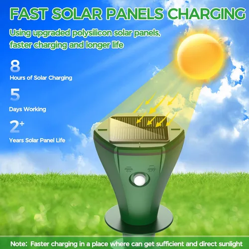 Vista 5 de Repelente de topos alimentado por energía solar, repelente de topos, repelente de marmotas para exteriores, repelente ultrasónico impermeable IP65