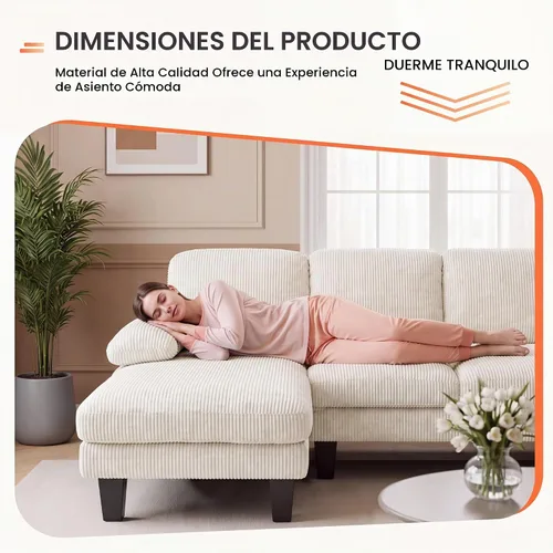 Vista 3 de JUMMICO Sofás Seccionales para Sala de Estar, Sofá en Forma de U con Tela de Chenilla, Sofá Moderno de 4 Asientos con Almohadas Removibles