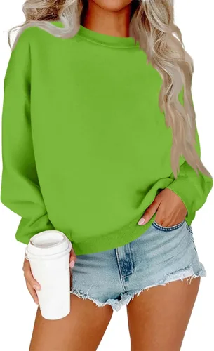 Vista 8 de Sudadera de manga larga para mujer, sudaderas de gran tamaño, ajuste holgado, color liso, tallas S-2XL