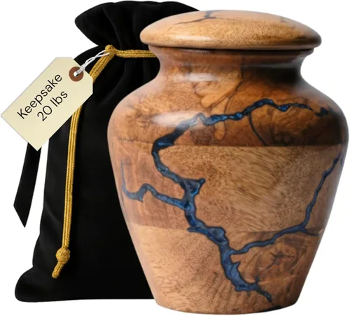 Vista 6 de Urna pequeña de recuerdo para cenizas humanas – Mini urna de madera hecha a mano (20 cu pulgadas) para compartir cenizas – Urna conmemorativa
