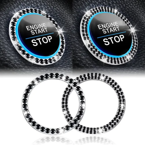 Vista 10 de LivTee 2 PCS Anillo de Decoración de Cristal con Pedrería para Motor de Automóvil de Arranque y Parada, Accesorios Brillantes para Interior de Negro