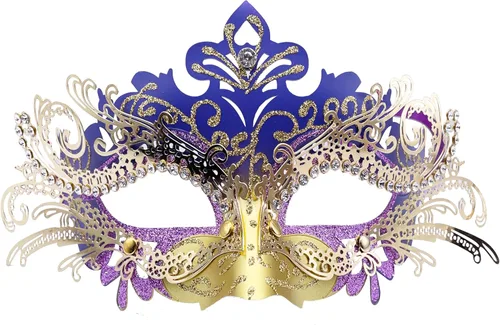 Vista 18 de Máscaras de metal para mujeres/hombres, máscara veneciana de Halloween, máscara de Mardi Gras Negro
