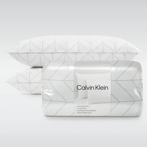 Vista 11 de Calvin Klein Juego de 2 almohadas de cama tamaño King de 20 x 36 pulgadas con estampado geométrico para dormir, color blanco