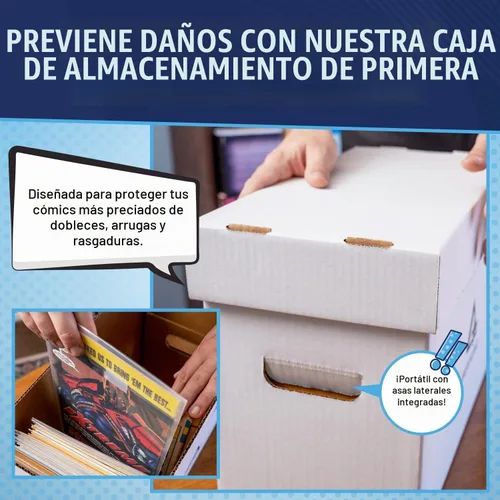 Vista 6 de Caja de almacenamiento de cómics cortos premium (paquete de 3 - blanco). Caja/gabinete de cartón grueso para cómics. Contenedor de libros de cómics