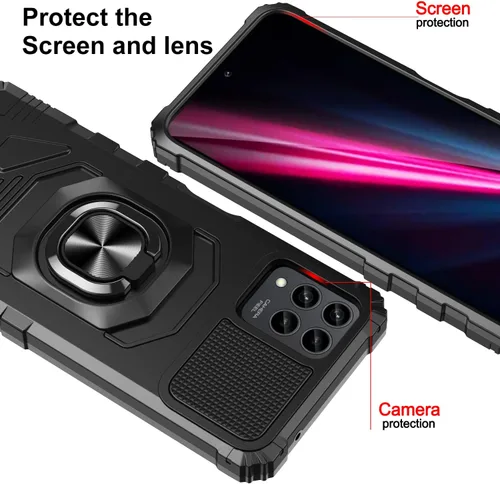 Vista 7 de Para T-Mobile Revvl 6 Pro 5G - Funda de metal resistente de doble capa a prueba de golpes con soporte magnético para automóvil, protector de Negro