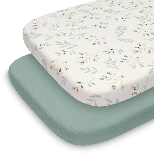 Vista 20 de Blissful Diary Muslin Crib Sheets, 2 Pack, Beige Gingham & Brown Gingham fitted for 52''x28'' crib mattress, soft and breathable cotton, boho