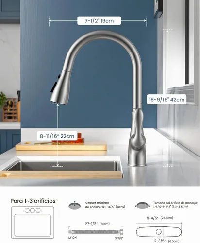 Vista 5 de APPASO Grifo de cocina sin contacto con pulverizador desplegable de níquel Sensor de plata