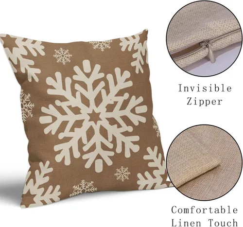 Vista 39 de Fundas de almohada decorativas de Navidad negras 40x40 cm con copos de nieve blancos de Navidad, juego de 2, temática rústica de invierno