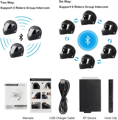 Vista 5 de Martian Casco Bluetooth para motocicleta, modular, abatible, cara completa, doble visera, auriculares de intercomunicación Bluetooth integrados
