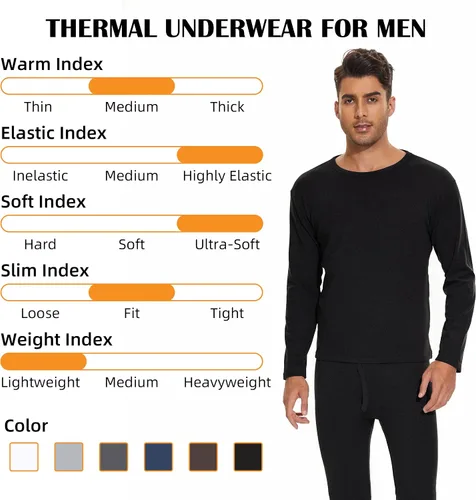 Vista 6 de American Trends Ropa interior térmica para hombre conjunto de ropa interior térmica para hombre capa base suave cálida ligera