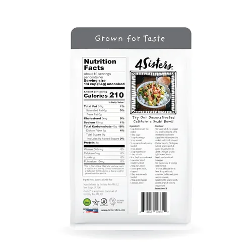 Vista 2 de 4Sisters - Auténtico arroz japonés de sushi de grano corto - Cultivado de forma sostenible - Propiedad de mujeres - De la granja a la mesa - 2 libras