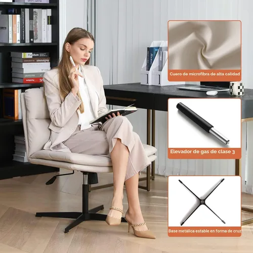 Vista 8 de EMIAH Silla de escritorio de oficina sin ruedas, acolchada en PU, con respaldo medio ergonómico para el hogar, silla de computadora cómoda