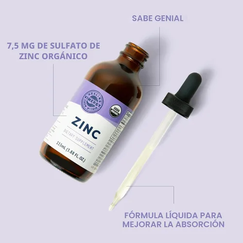 Vista 3 de VIMERGY Suplementos orgánicos de zinc USDA para mujeres y hombres (7.5 mg de zinc líquido por porción), apoyo inmunológico de absorción rápida