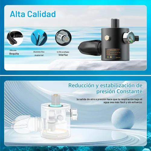 Vista 5 de Mini tanque de buceo con máscara de esnórquel 0.5L, tanque de buceo inflable con máscara de cara completa, botella de reserva Pony, tanque de aire