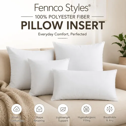 Vista 2 de Fennco Styles Relleno de almohada de fibra de poliéster 100%, color blanco (rectangular 11"x15")