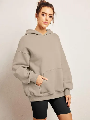 Vista 2 de AUTOMET Sudaderas de gran tamaño con capucha de forro polar para mujer, camisas de manga larga, ropa de otoño con bolsillo