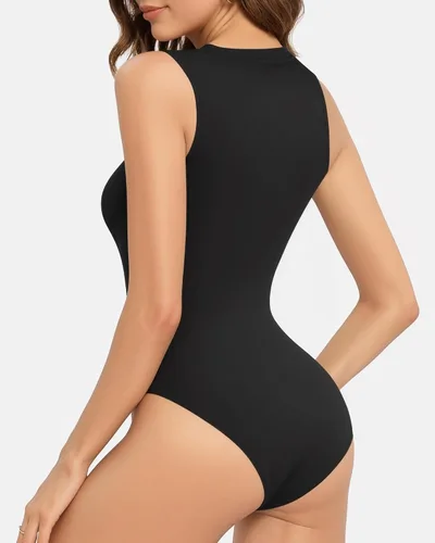 Vista 2 de MANGOPOP Body sin mangas para mujer con cuello redondo, traje básico ajustado
