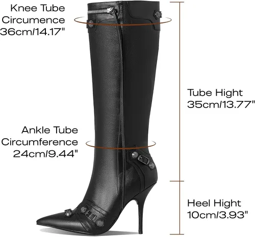 Vista 4 de VOMIRA Botas altas hasta la rodilla sexy con remaches puntiagudos, borlas y tacones de aguja de tacón alto, moda para fiesta de moda