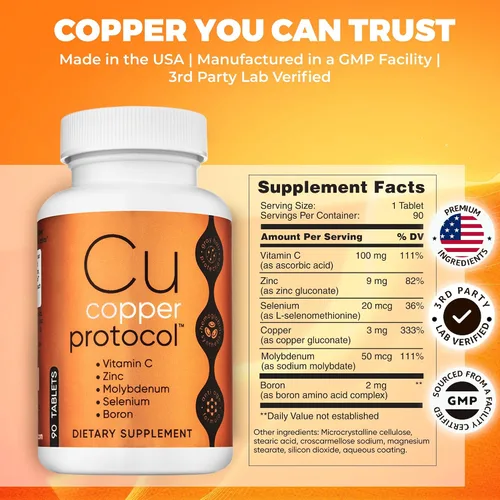 Vista 2 de Suplementos de cobre para mujeres y hombres (90 cápsulas) aumenta la energía, nutre el cuerpo, fórmula antienvejecimiento, incluye vitamina C, zinc