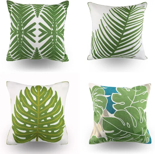 Vista 16 de Fundas de almohada bordadas, 4 girasoles de 18 x 18 pulgadas, diseño floral, 100% algodón, decoración del hogar, flores amarillas, 17.7 x 17.7 in, 1