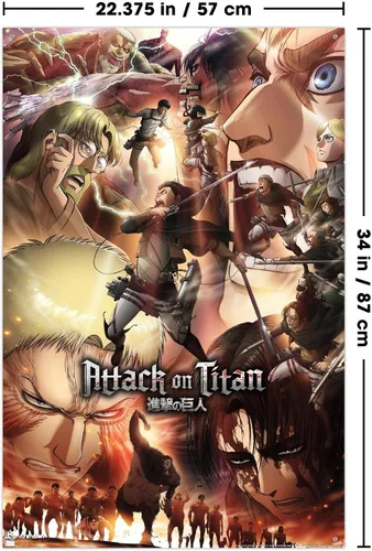 Vista 3 de Trends International Attack on Titan: Season 3 - Póster de pared de arte clave, 22.375 x 34 pulgadas, paquete de póster y pin de empuje