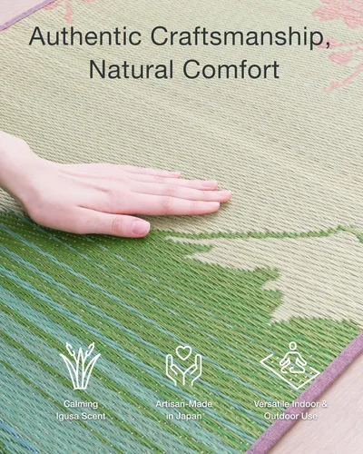 Vista 3 de FULI Tapete de yoga japonés tatami, tapete Igusa, esterillas antideslizantes para ejercicio y fitness, pilates y entrenamientos de piso, fabricado