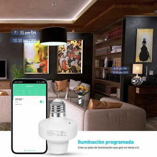 Vista 4 de AICase Enchufe de luz inteligente WiFi E27/E26, [2 unidades] Inteligente WLAN Home Control remoto Soporte de bombilla compatible con Alexa y Google