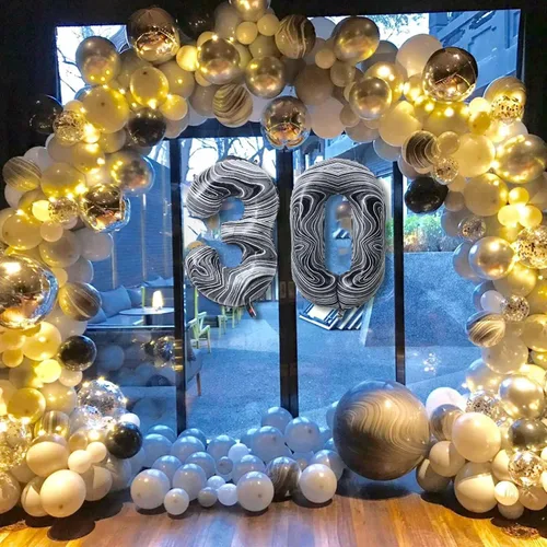 Vista 5 de Globos gigantes de papel de aluminio de mármol negro de 40 pulgadas, globos gigantes de helio número 10 para niños y niñas, decoraciones