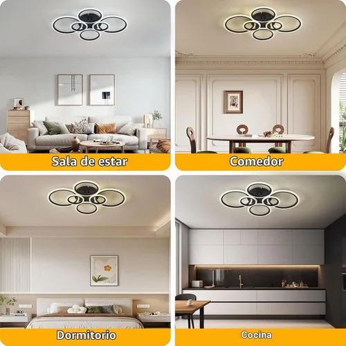 Vista 6 de Moderna lámpara LED de techo de 29.8 pulgadas, 72 W, 6000 lúmenes, 3000-6500 K, regulable con control remoto, lámpara de techo empotrada para Negro