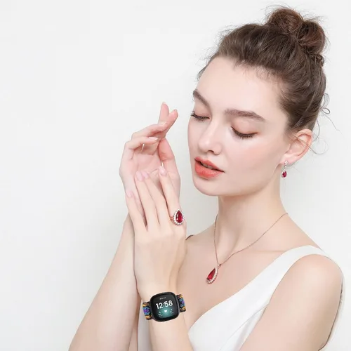 Vista 4 de Paquete de 8 bandas elásticas compatibles con Fitbit Versa 3 y Fitbit Versa 4, Fitbit Sense y Fitbit Sense 2, pulsera deportiva ajustable de nailon