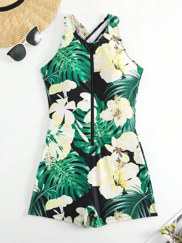 Vista 6 de Floerns Traje de baño para mujer con cremallera y pantalones cortos atléticos de una pieza