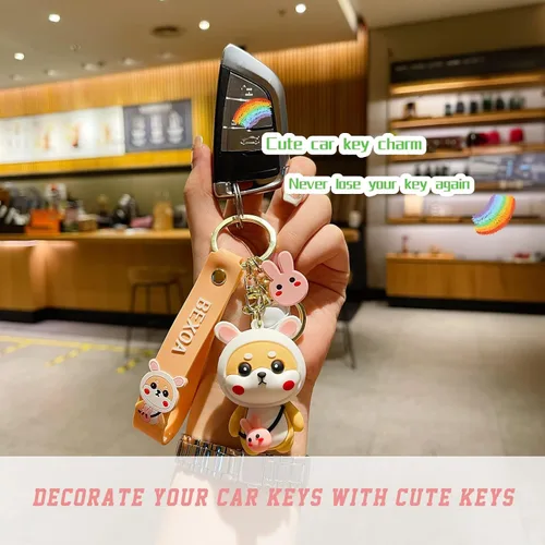 Vista 2 de BEXOA Lindo llavero Kawaii Anime Llaveros Accesorios, Shiba Inu Bolso Encantos de Carro de Dibujos Animados Llavero para Niña Mujer