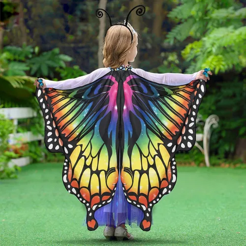 Vista 5 de Butterfly Wings Costume for Women Girls - Halloween Fairy Wings Cape for Adult with Headband,Mask,Earrings