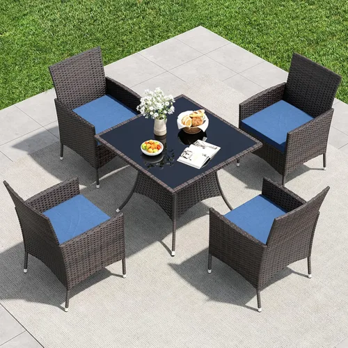 Vista 13 de Juego de 10 piezas de comedor para patio al aire libre, mesa de patio y sillas de ratán con agujero para paraguas, juego de mesa de comedor para 8