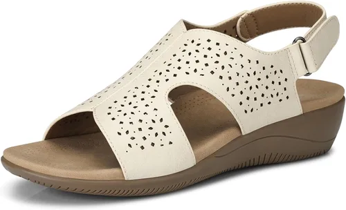 Vista 5 de SHIBEVER Sandalias planas para mujer, cómodas y elegantes, con soporte de arco ortopédico, puntera abierta, sandalias de verano para caminar