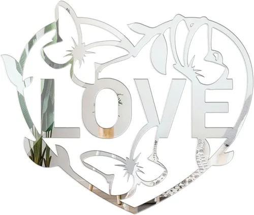 Vista 8 de Adhesivos de pared con espejo de corazón de amor, calcomanía de pared de espejo acrílico de mariposa, paredes de vinilo 3D, murales de bricolaje