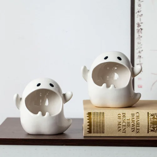 Vista 6 de GANAZONO Cenicero fantasma adorno de cerámica lindo soporte decorativo para fumadores compacto para uso en interiores, decoración de mesa para sala