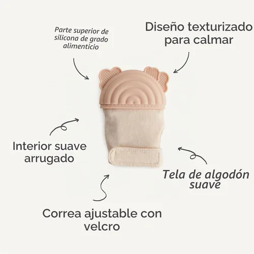 Vista 6 de mushie Manopla de dentición de silicona para bebés de más de 3 meses (arcoíris) Silicona texturizada y tela sensorial con correa ajustable