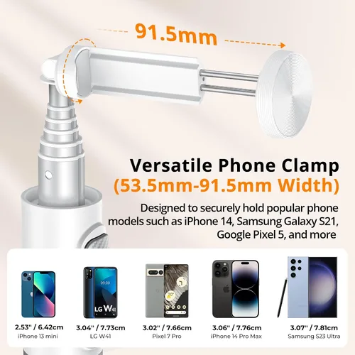 Vista 4 de ATUMTEK Trípode selfie stick de 55 pulgadas, trípode extensible todo en uno para teléfono con control remoto Bluetooth recargable para iPhone, Blanco