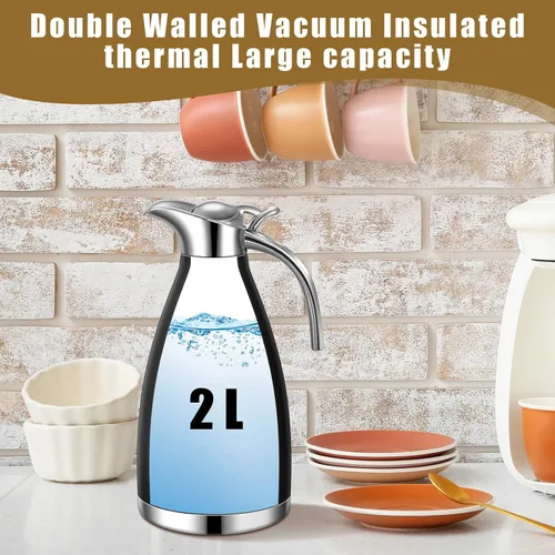 Vista 5 de Uiifan 2 Piezas Jarras Térmicas de Café de 68 oz, Jarra de Café Aislada de Acero Inoxidable para Líquidos Calientes, Olla Térmica al Vacío