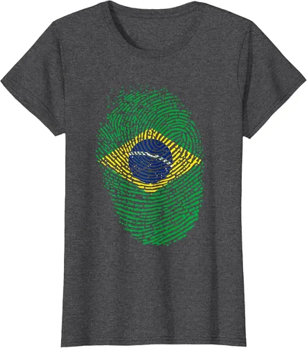 Vista 40 de Camiseta patriótica de la bandera brasileña con huella dactilar Asphalt Grey