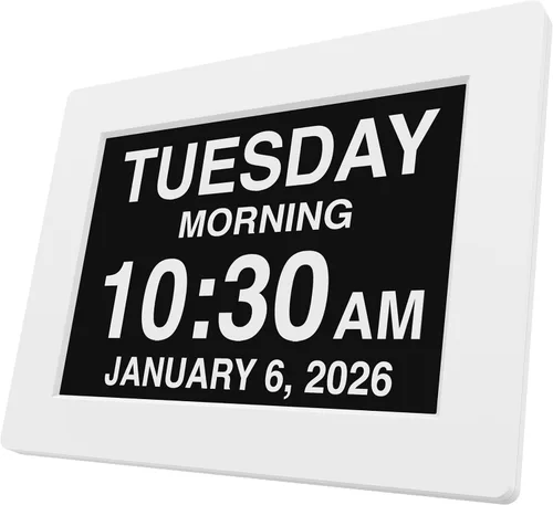 Vista 11 de American Lifetime Reloj digital grande para personas mayores, negro, 8 pulgadas, con día y fecha, alarmas personalizables, atenuación automática