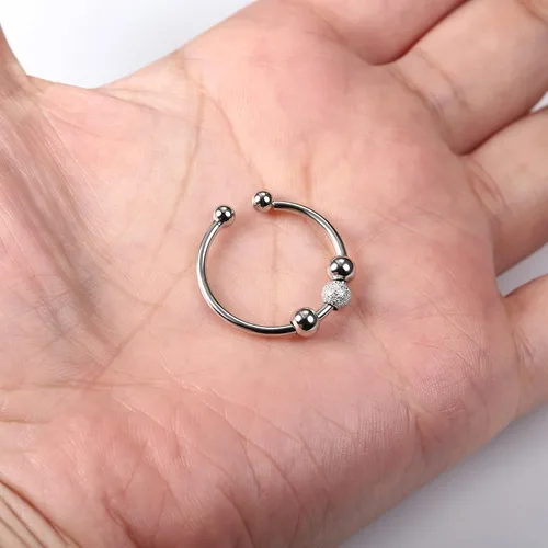 Vista 6 de Sllaiss Anillos de plata de ley 925 antiansiedad para mujeres y hombres chapados en oro de 14 quilates anillos para ansiedad ajustables apilables