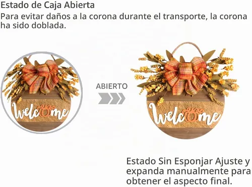 Vista 4 de Letrero de bienvenida para decoración de puerta delantera, coronas de otoño, decoraciones de otoño para el hogar, corona de granja para puerta