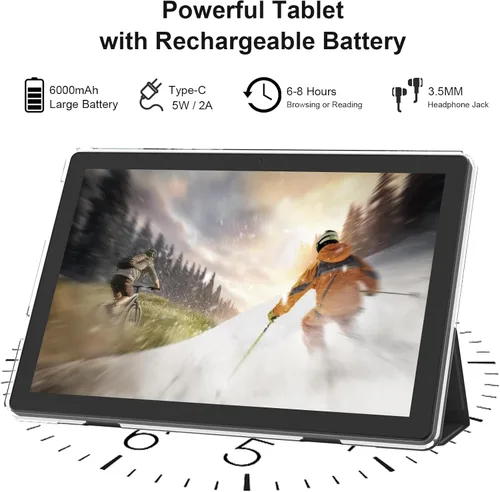 Vista 5 de Tablet Android 15 de 10 pulgadas con funda, 12 GB de RAM + 64 GB de ROM (expandible a 1 TB), tablet con procesador de cuatro núcleos, 5G WiFi 6