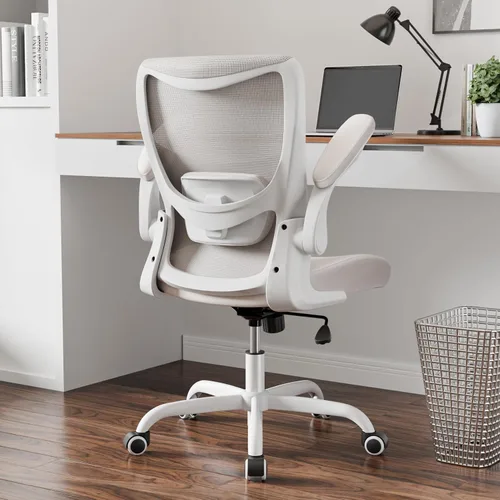 Vista 10 de MUXX.STIL Silla de oficina, silla de escritorio ergonómica con soporte lumbar ajustable y reposabrazos abatibles, silla de computadora de malla