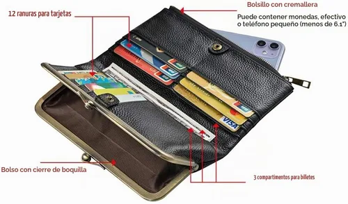 Vista 5 de EASTNIGHTS Carteras con bloqueo RFID para mujer, cartera de embrague de cuero, tarjetero plegable para tarjetas de crédito, monedero para mujer