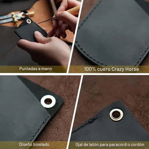 Vista 3 de VIPERADE PJ27 Funda de cuero para nudillos EDC, funda de monedas EDC para hombres, funda de cuero EDC para encendedor, llave de coche, mosquetón